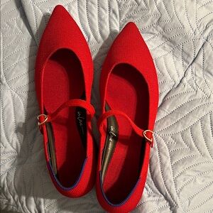 Rothy's Red Flats with Blue Accents